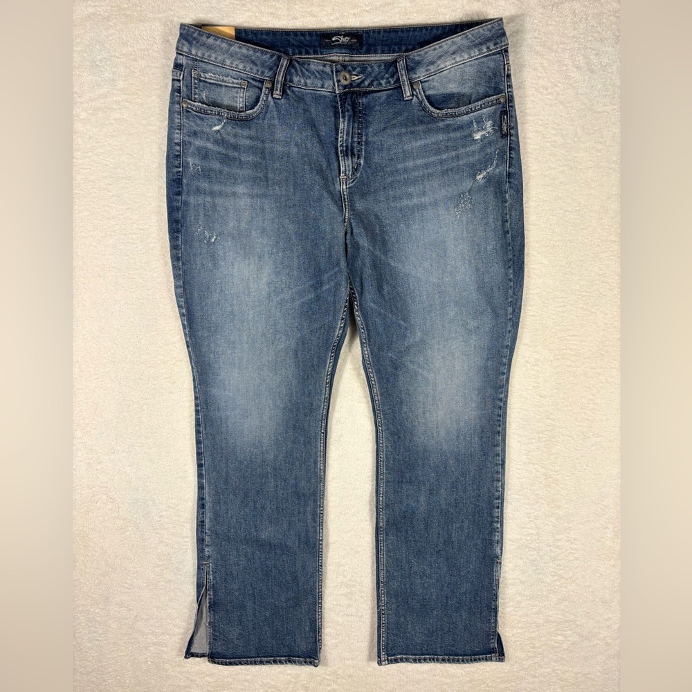 Silver Avery Slim Boot Jeans Slit Leg Sz 20/31 Y2K Boho Curvy Distressed
